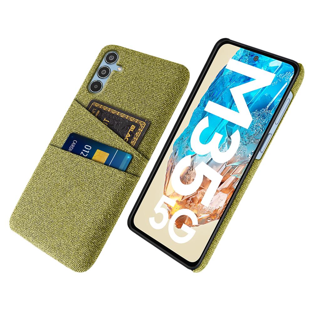 

For Samsung Galaxy M35 5G Case Cloth+Hard PC Phone Cover with Dual Card Slots Yellow