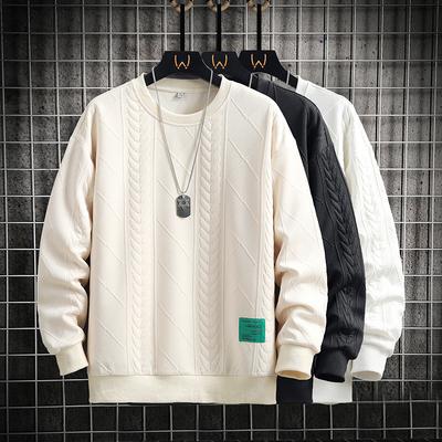 Spring and Autumn New Men's Casual Versatile Youth Jacquard Knitted Shirt Hoodie Round Neck Long Sleeve T-shirt Sweatshirt