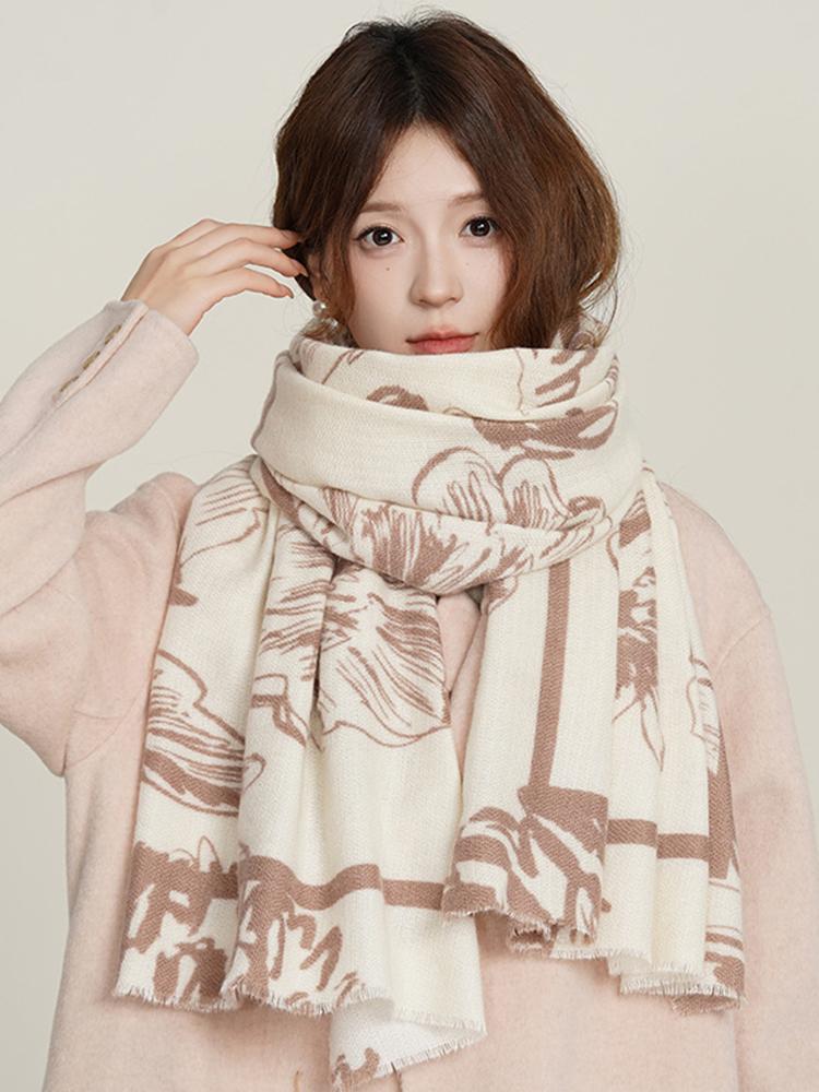 New Knitted Imitation Cashmere Scarf Autumn Winter Women Elegant Floral Print Warm Scarve Pashmina Mujer Foulard Wrap Shawl