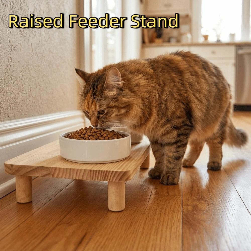 Non-slip Cat Food Dining Table Rack Wooden Raised Cat Bowl Stand Pet Feeder Stand  Home Use