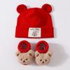 2Pcs/Set Warm Bear Ear Beanie Cotton Infant Cap Socks Cute Baby Turban Socks  Autumn Winter