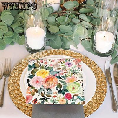 80 stuks Aquarel Bloemig Papieren Servet Roos Bloemen Wegwerp Lunch Servet Dessert Diner Hand Servet voor Bruiloft Babyborrel Festivals Feesten