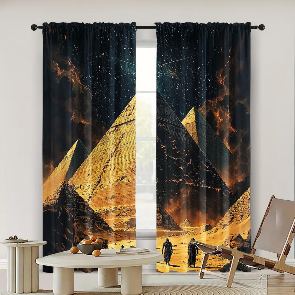 2pc,  Window Curtains Mysterious Egyptian Pyramids Versatile Polyester,Without Electricity Festive Wall Decor Suitable for