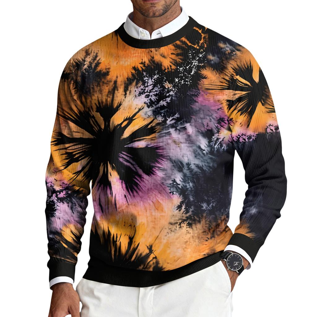 Men's Round Neck Long Sleeve Ribbed Knit Pullover