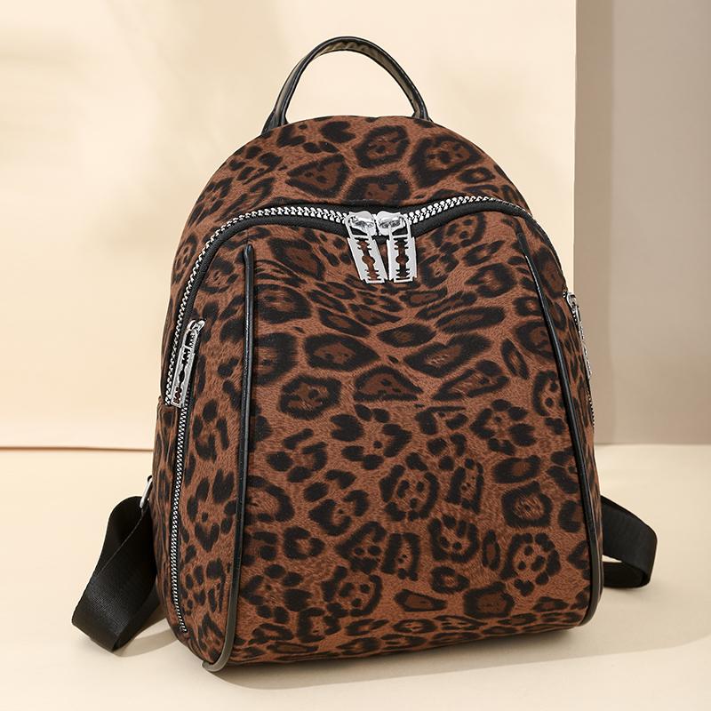 Leopard Print Bag Women's Backpack Student Schoolbag