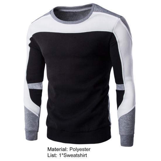Men Sweatshirt Contrast Colors Patchwork Plush Thicken All Match Warm Autumn Sweatshirt for Work