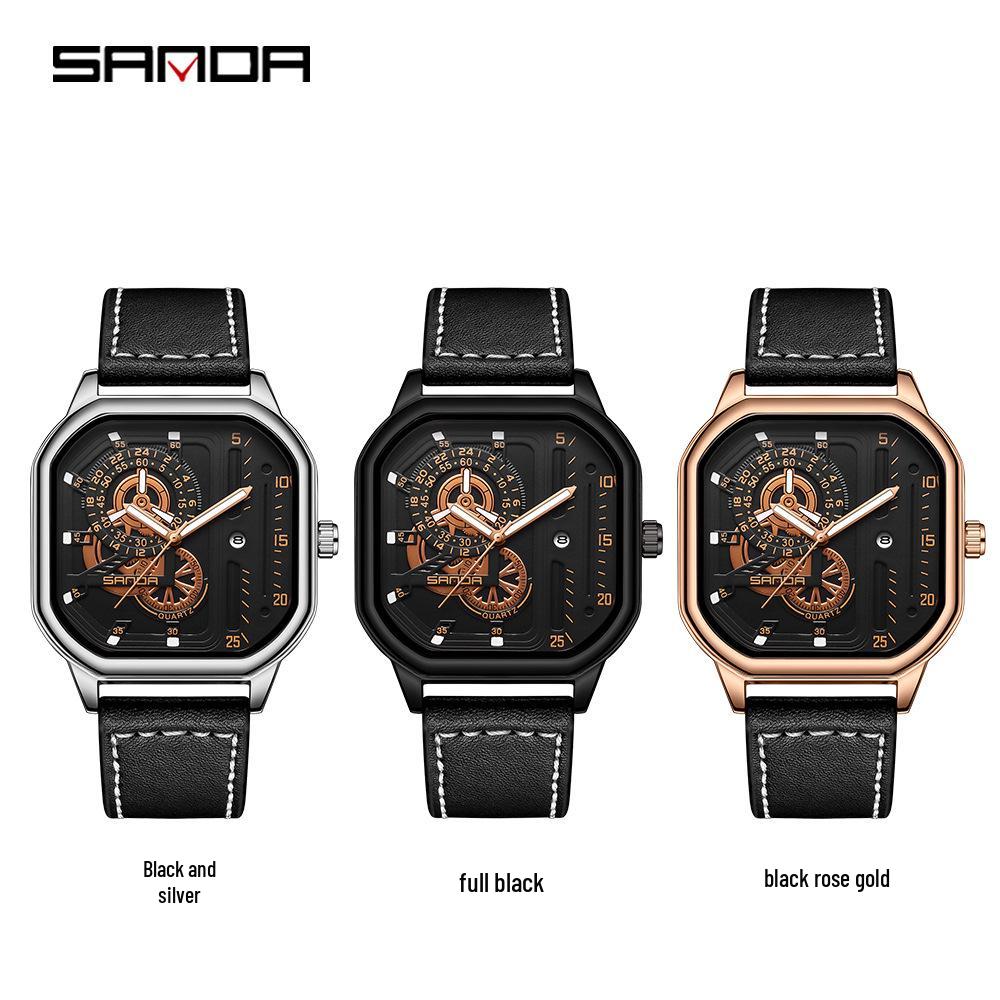 Sanda 7038 Men's Fashionable Square Band Watch with Calendar & Luminous Display