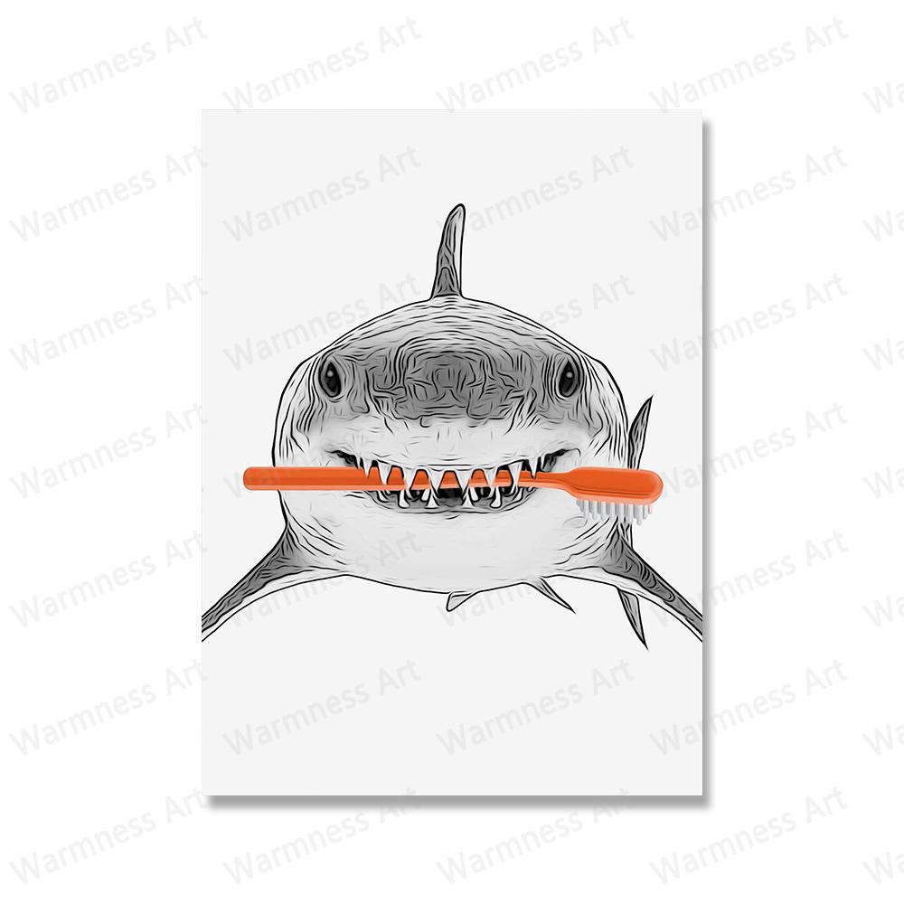 Animals Shark Pig Donkey Cat In Toilet Reading Newspaper Poster Canvas Painting Print Funny Wall Art Picture Kids Bathroom Decor