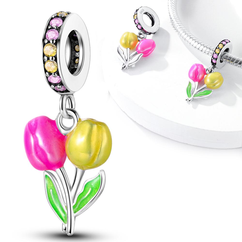 

Оригинальные шармы Медные розовато-желтые подвески в виде листьев тюльпана Подходят для браслетов с шармами Plata Для женщин Женские украшения Изготовление своими руками