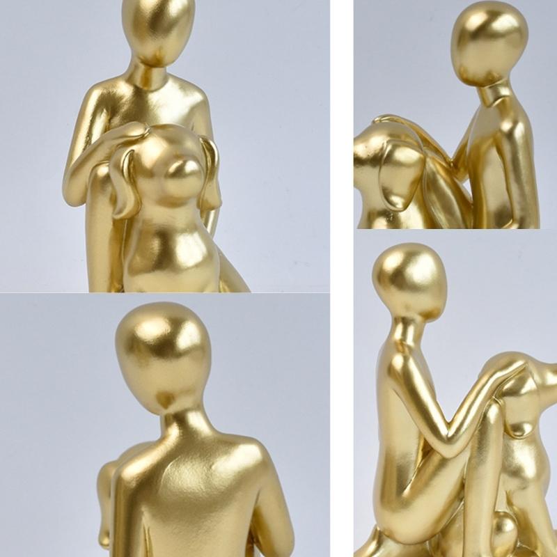 Resin Figurine Man and Dog Sculpture Collectible Ornament Gift for Dog Lover Living Room Bedroom Desktop Shelf Display