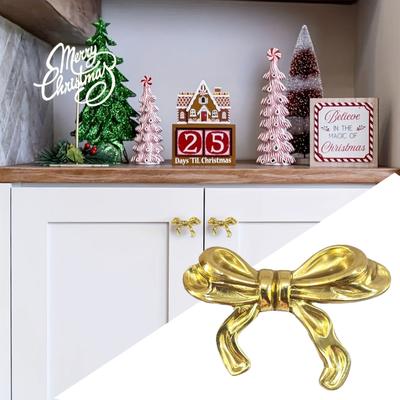 Brass Bowknot Drawer Pulls Cabinet Hardware with Zinc Plated Iron Screws for Wardrobe Dresser Door Handle 1pcs