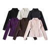 European and American Style Autumn and Winter New Solid-color Coat with Fleece Thermal Stand-up Collar Bottoming Slim-fit Top