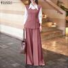 Women Long Sleeve Patchwork Blouse and Pants Casual Two Piece Suit Sets