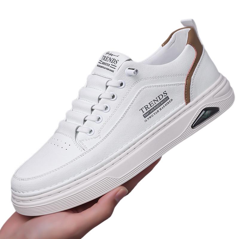 2025 Men's Trendy Height-Boosting White Casual Sneakers - Versatile, Breathable, Soft Sole, Sporty Leather Design