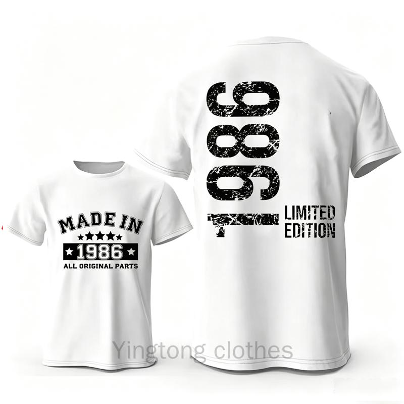 T-shirts Rétro pour Homme pour le 40ème Anniversaire: Fabriqué en 1986 Toutes les pièces d'origine Avant et 40 Édition Limitée Graphique Arrière T-shirts à Manches Courtes