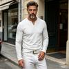 Men's Long Sleeve V-Neck T-Shirt with Pattern, Loose Fit Casual Knit Top