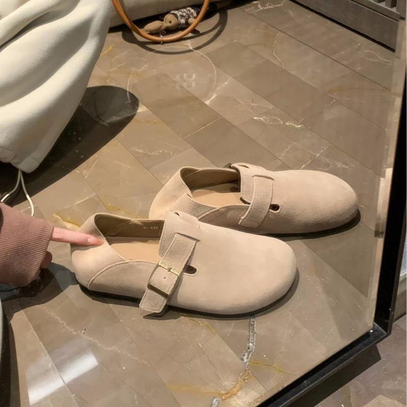 Sheepskin Version~ Genuine Leather One-pedal Can Step On Heel Buckle Straps Single Shoes Lazy Women's Shoes Boken Small Leather Shoes