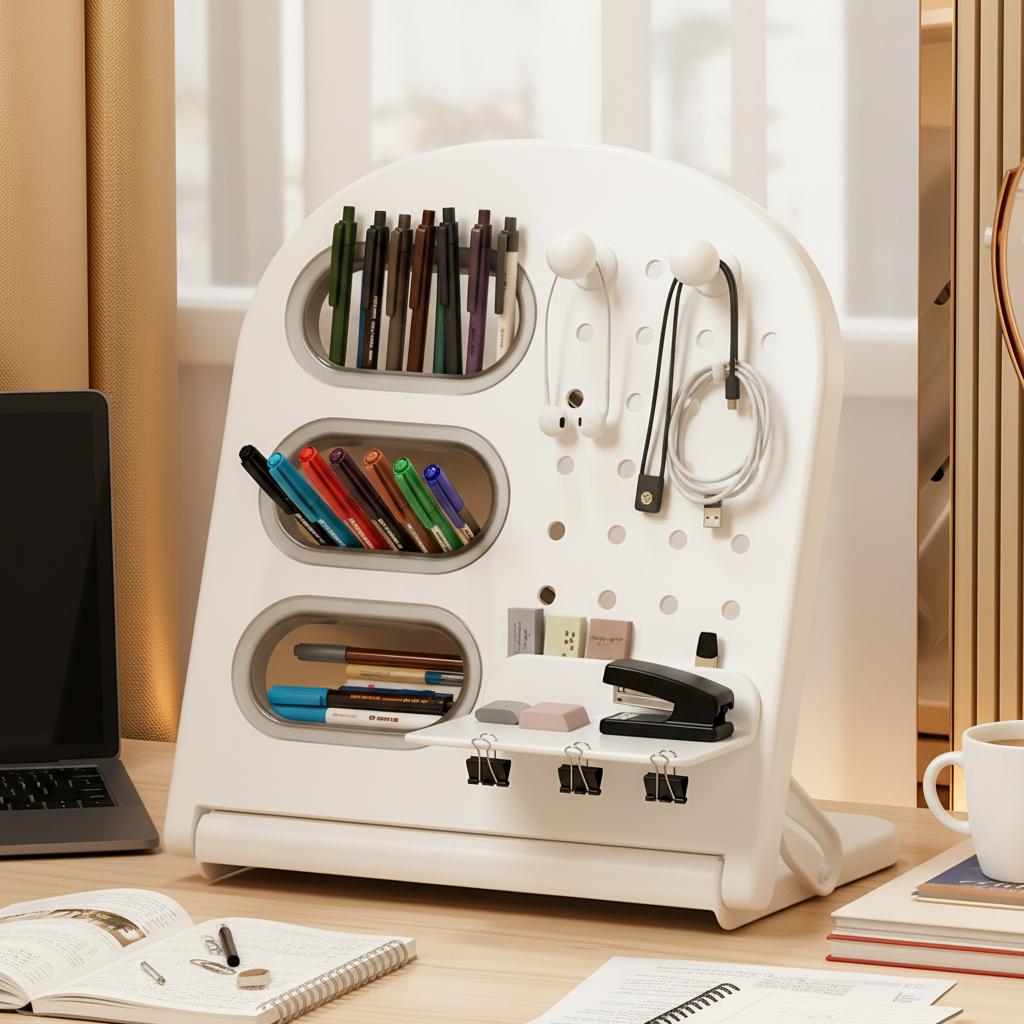 Large Capacity Desk Organizer Pen Holder with Slanted Design Multifunctional Storage Box for Office School Stationery Supplies