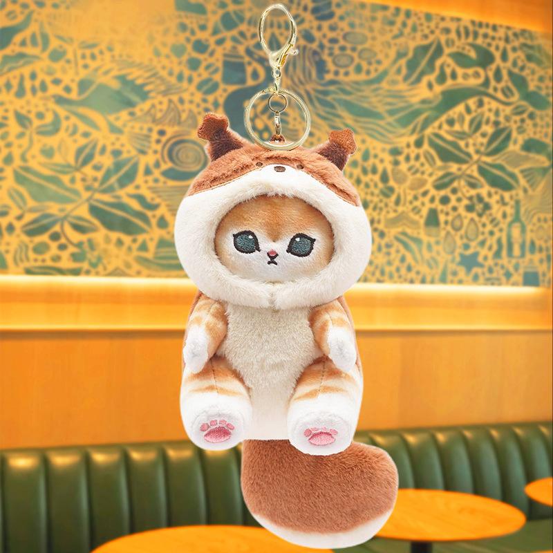 Cartoon Plüsch Schlüsselanhänger Crossdressing Waschbär Hai Katze Tasche Anhänger Plüsch Niedliche Puppe Schlüsselanhänger Anhänger beige