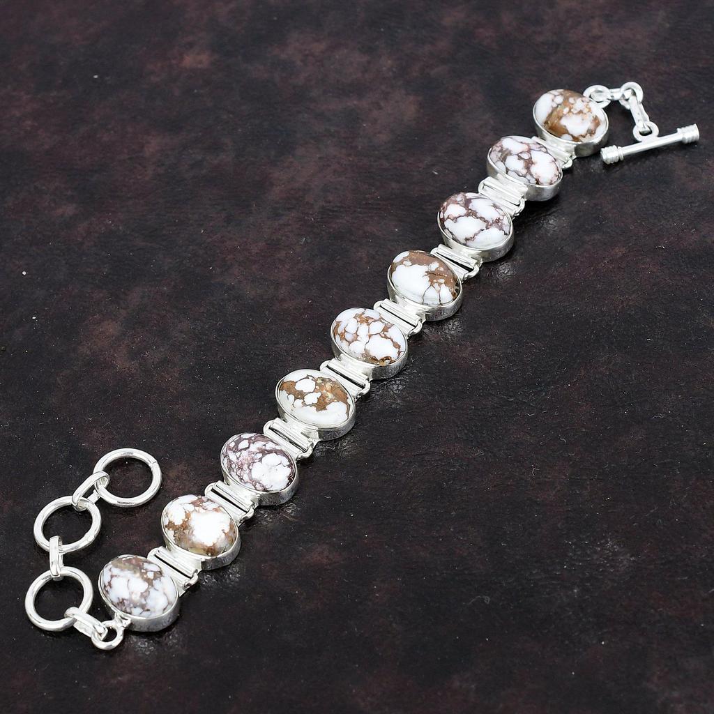 Wild Horse Magnesite Bracelet Natural Gemstone Jewelry Handmade Bracelet 925 Sterling Silver Bracelet Adjustable Chain Bracelet Gift for Mom