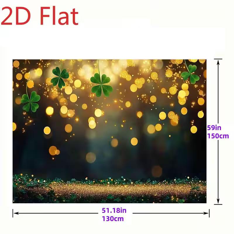 2D Sparkling Gold Clover Backdrop, St. Patrick's Day Photo Booth Decor