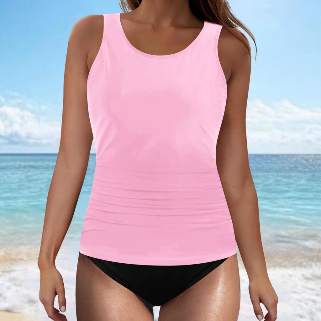 Women's Two Piece Tankini Swimsuit Set with Padded Bra and Wireless Support Stylish Solid Color Swimwear for Beach Pool