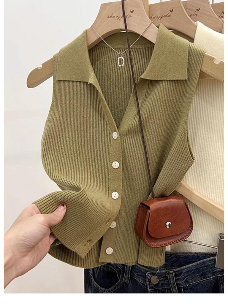 Women's Summer Chic Sleeveless Ice Silk Polo Collar Slim Fit Knit Camisole