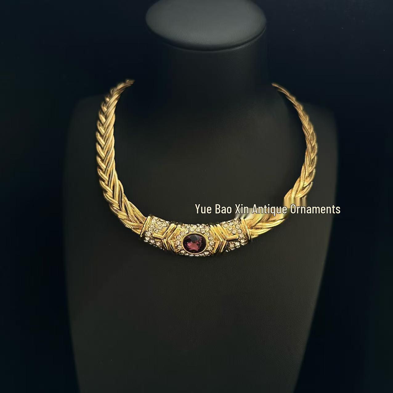 Vintage Gold and Purple Rhinestone Necklace with Diamond Inlay
