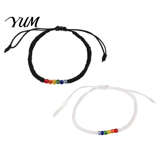 Versatile Commuting Accessory Rainbow Beads Bracelet for Men Women, Handmade Boho Stackable Cord Braided String Bracelet, Adjustable Woven Rope