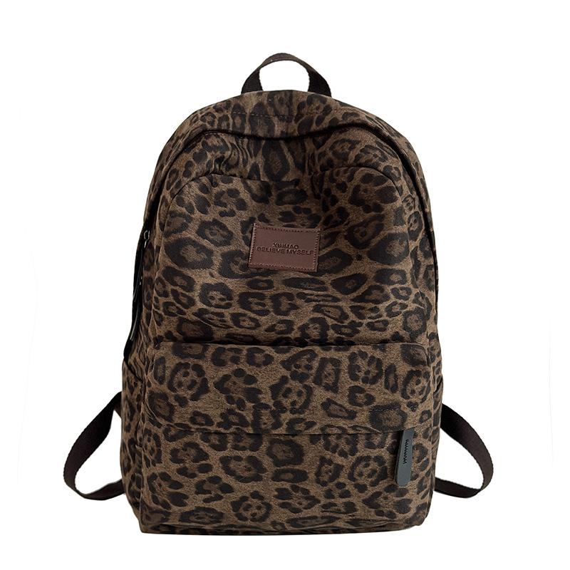 Mochila Escolar Vintage Tendencia Estampado de Leopardo Mochila Escolar 1011 Otoño e Invierno Mochila Estudiante Femenina Ligera Ocio Viaje Commuter