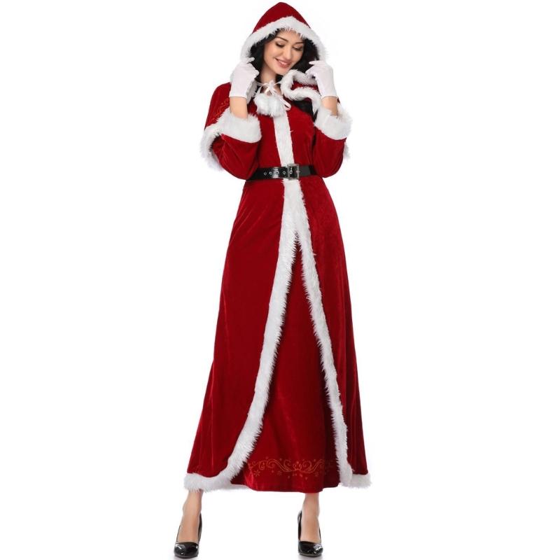 Santa Costume Mrs Santa Christmas Costume Woman Outfit Christmas Long Dress New Year Party Set