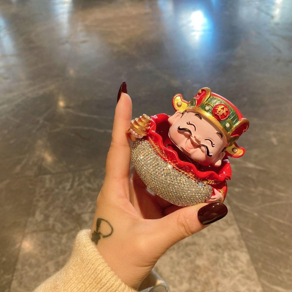 Resin Rhinestone God of Wealth Ornaments Red Gold Mascot Ornament Feng Shui Statue  Car Decoration