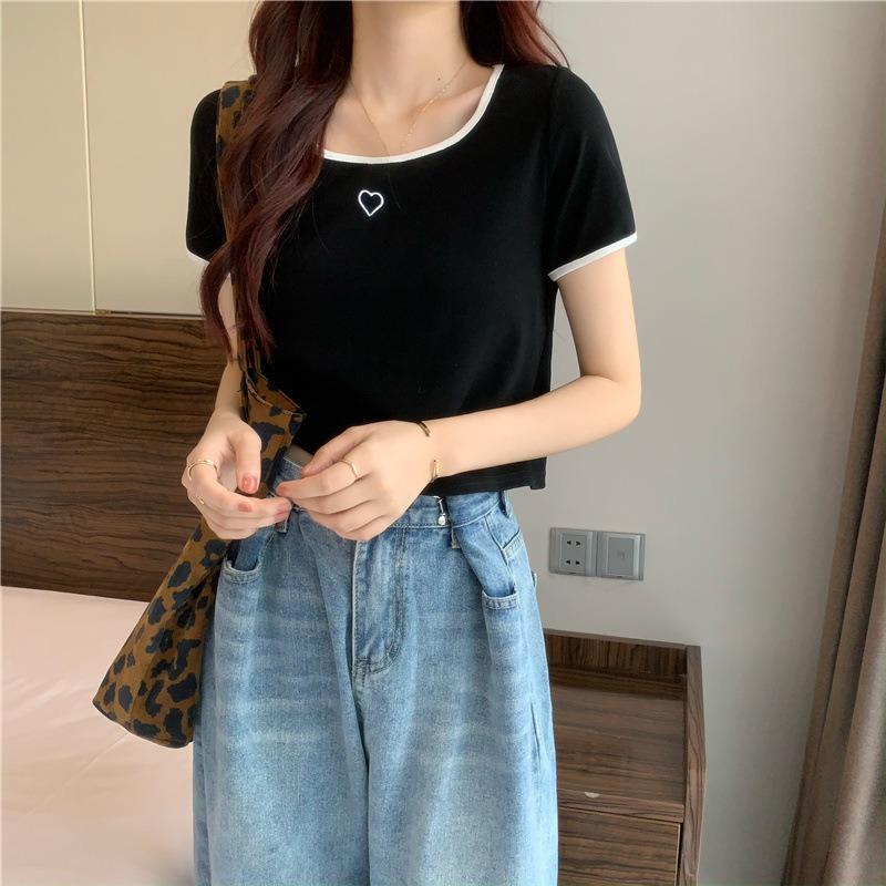 Love Embroidered T-shirt Women's Short Sleeve Top