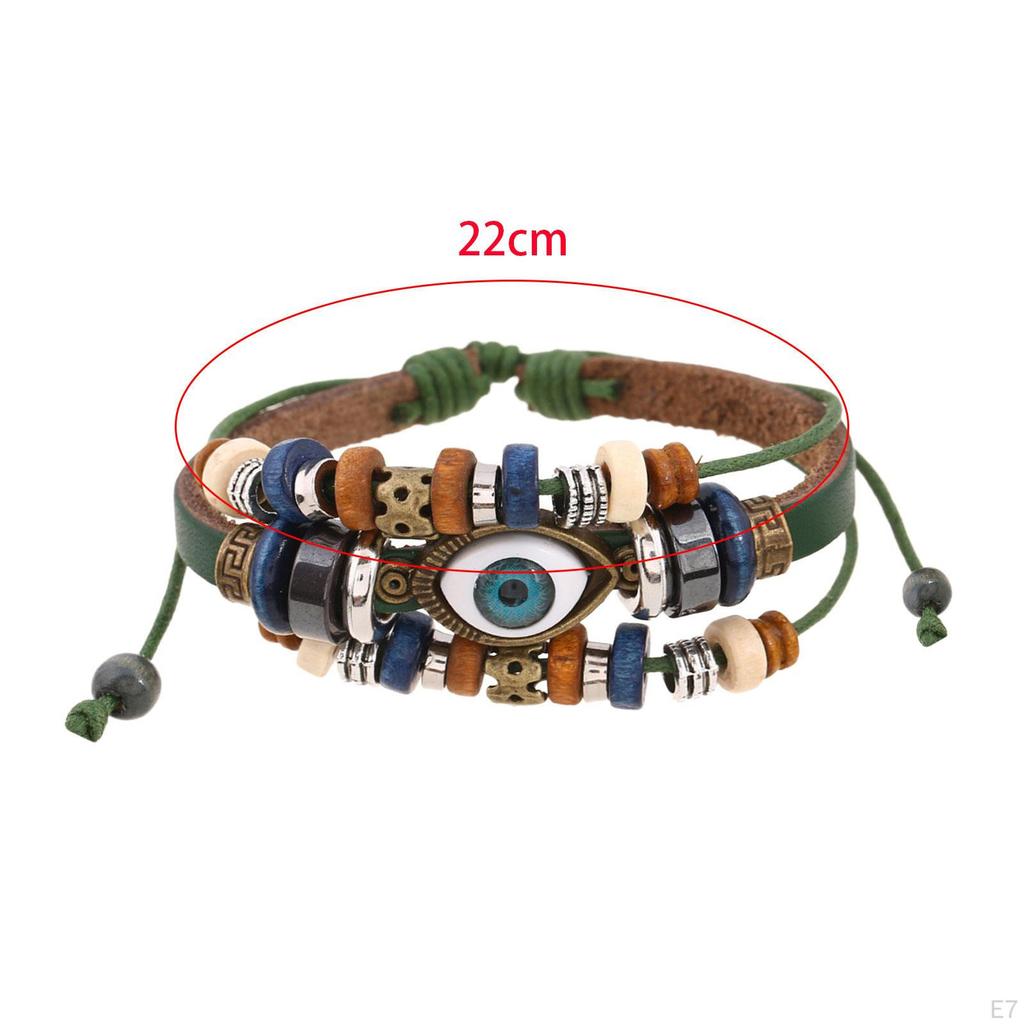 Braided PU Leather Bracelet ,Handmade Beaded ,Adjustable Length Gifts Vintage Hollow Carved