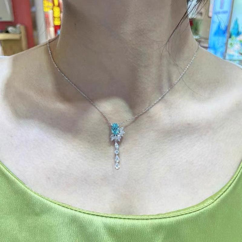 Fashion Elegant Blue Gemstone Tassel Necklace For Women   Simple And Fresh Collar Chain New In Fine Jewelry Gift