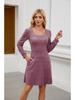 2025 Women's Square Neck Pocket Knit Sweater Dress - Long Sleeve Casual Fashion