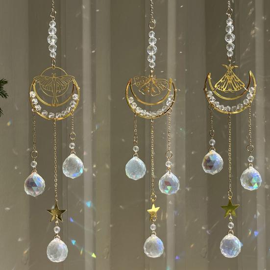 Cattura Sole in Cristallo Suncatcher con Luna Farfalla & Falena, Cattura Sole a Prisma per Decorazione da Appendere alle Finestre, Generatore di Arcobaleno per Giardino sul Soffitto
