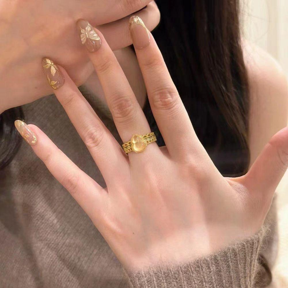 Flower Enamel Finger Rings Gourd Chinese Style Rings Personlized Vintage Open Rings  Hanfu