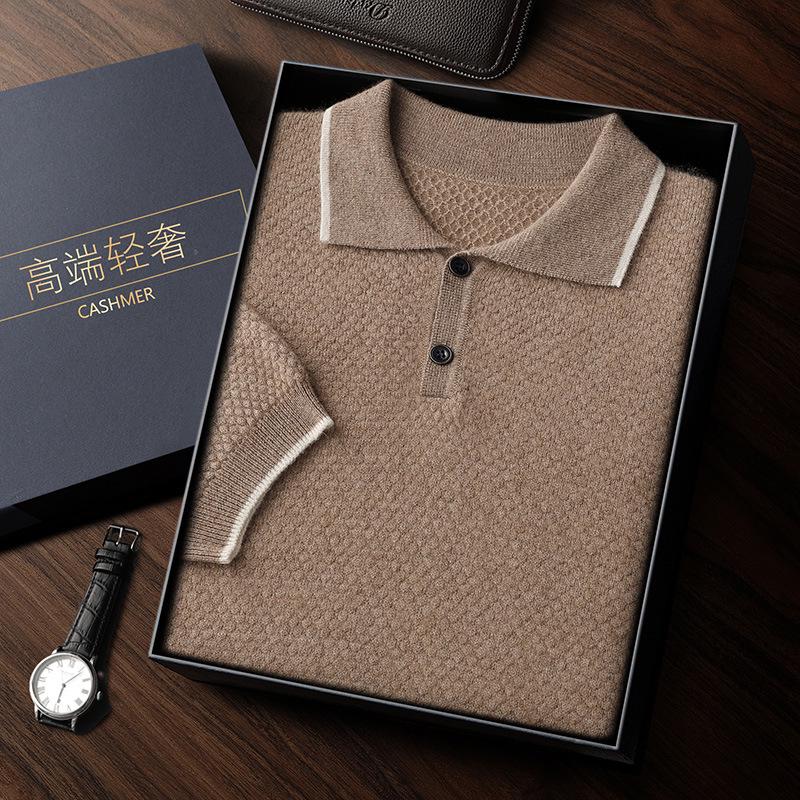 Men's Cashmere Polo Neck Short Sleeve Sweater - Autumn/Winter Business Casual