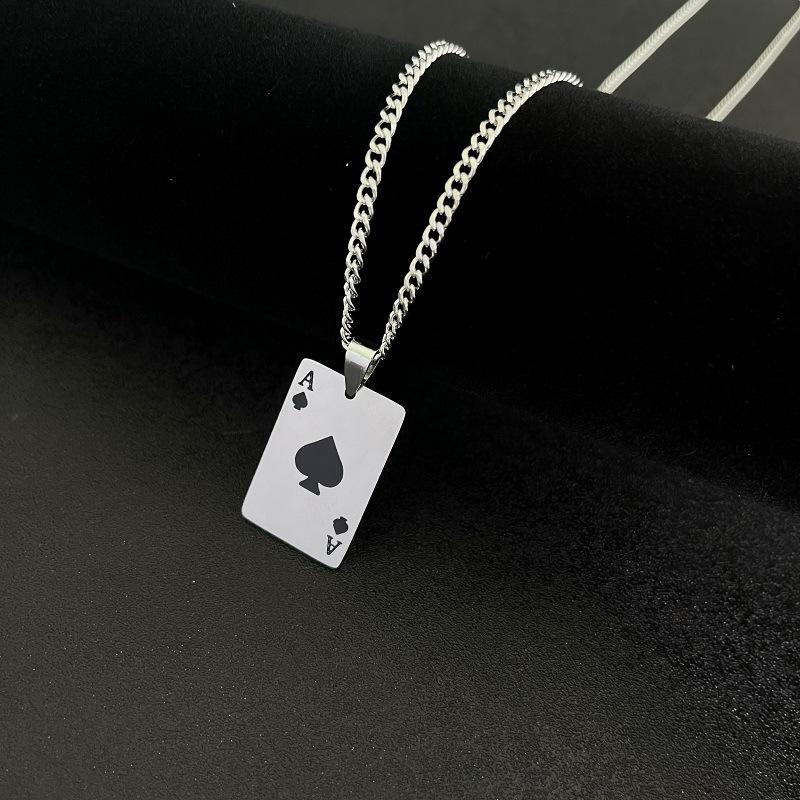 Titanium Steel Hip Hop Necklace Versatile Stainless Steel Sweater Chain Men's and Women's Personalized Poker Pendant