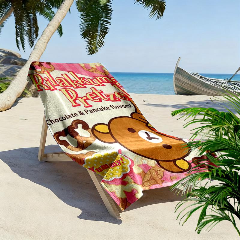 Rilakkuma Print Beach Towel, Large Soft Quick Dry Towel for Beach Camping Swimming