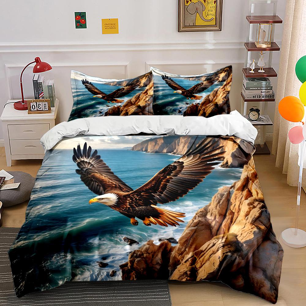 Eagle Soaring Above Coastal Cliffs Bedding Set For Kids Luxury Gift 3Pcs Digital Print Comforter Set Soft Comfortable Breathable
