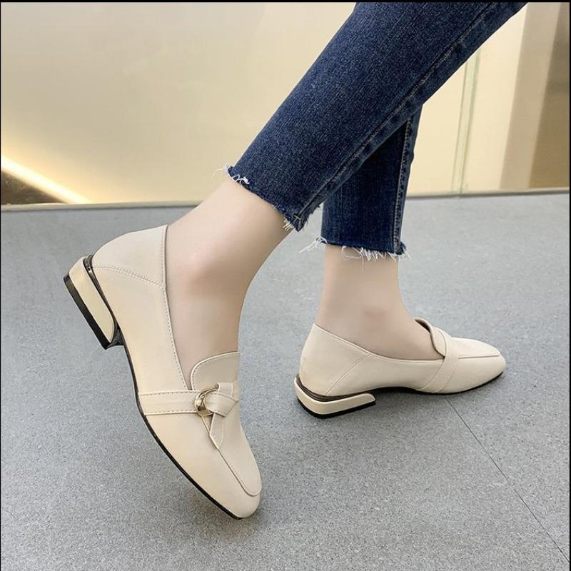 

2024 Новая Мода Весна Женские Белые Туфли Сплит Кожа Короткий Каблук Туфли Лодочки Повседневные Лоферы Обувь Слипоны Размер 35 бежевый