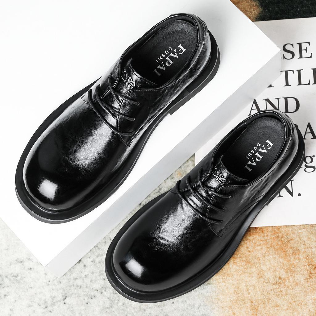 2025 Leather Shoes Men's Leather High-end Men's Shoes First Layer Cowhide British Style Wedding Leather Shoes Big Head Trend Versatile
