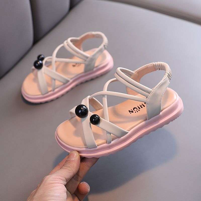 Girls Sandals 2025 Summer New Fashion Soft Sole Little Princess Shoes Small Ball Baby Shoes Medium and Large Children's Beach Shoes