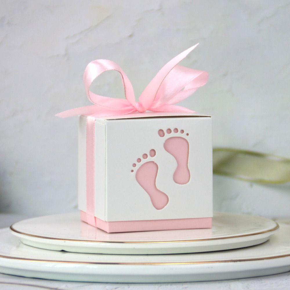 

10pcs Ribbon Footprints Candy Box Paper Box Gift Packaging Box Baby Shower Favor Boxes Children s розовый