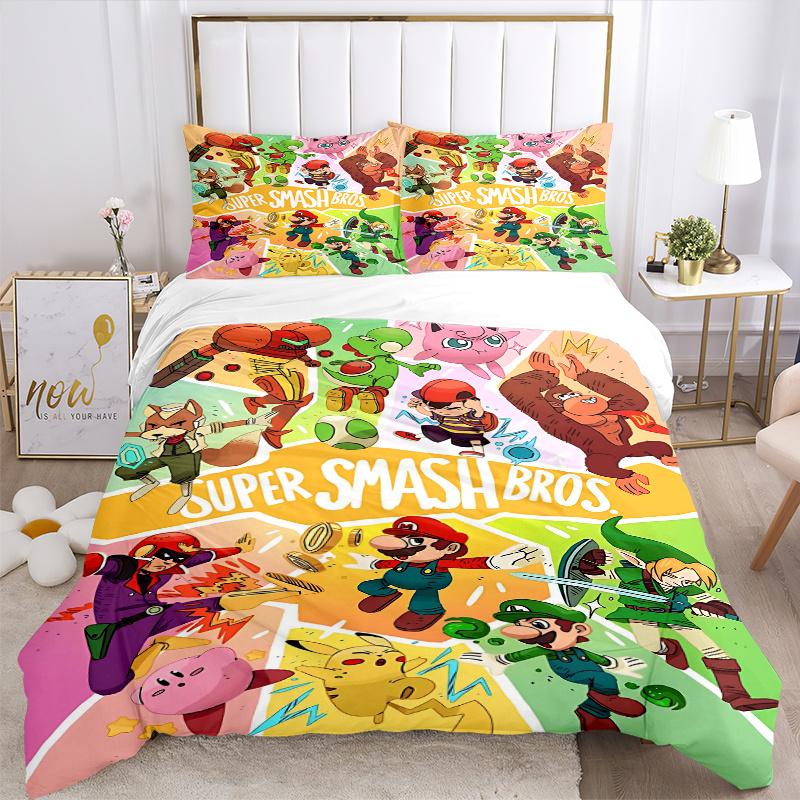 3pcs Super Smash Bros. Characters Print Cover Set Ultra Soft, Breathable, and Comfortable Bedding with Stylish Design for Bedroom and Guest Room