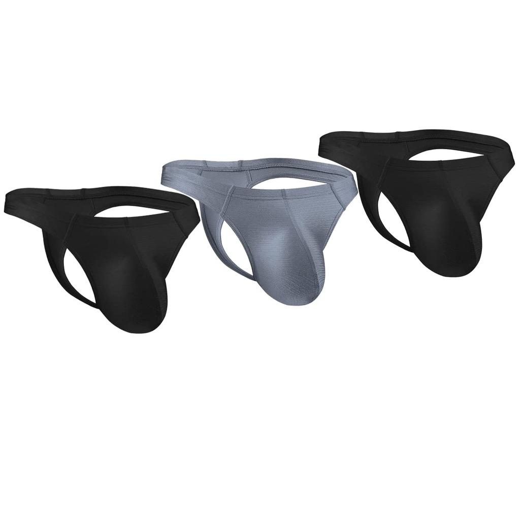 BIATUWFEI Black Sexy Underwear Popular 3D Glossy Men's T-Back Set, Stretch, Breathable, Low-Rise, Spandex, Nylon, Structure, Support,