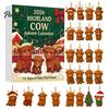 Decorative Acrylic Charms Highland Cow Christmas Advent Calendar with 24 Ornaments, Festive Countdown Unique Decorations Box for Holiday Tree Hanging