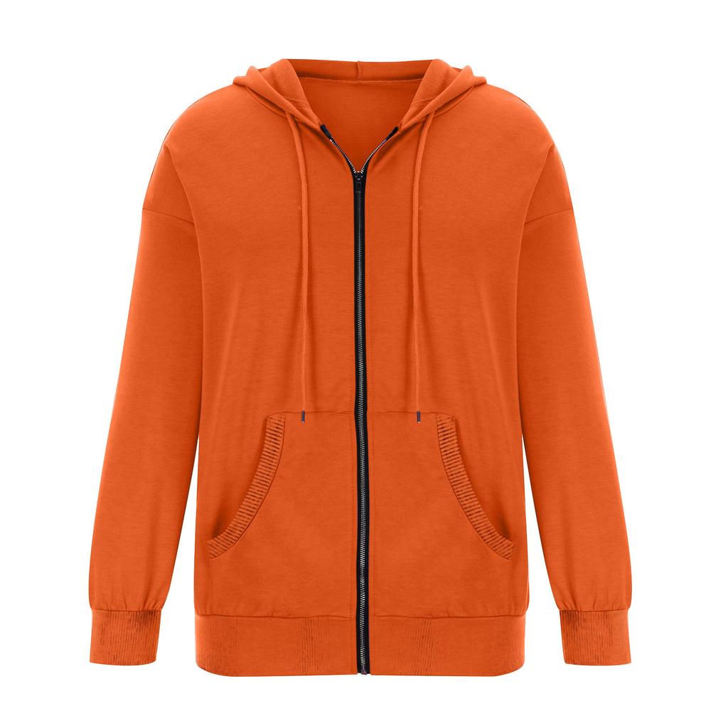 Women's Loose Fit Solid Color Zip Up Hooded Long Sleeve Sweatshirt Casual Pocket Hoodie Top